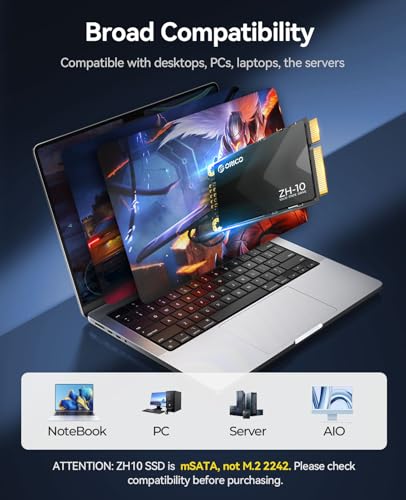 ORICO 128GB mSATA SSD, SATA III 6Gbps 3D NAND Internal Solid State Drive for Laptops Ultrabooks Desktop-ZH10