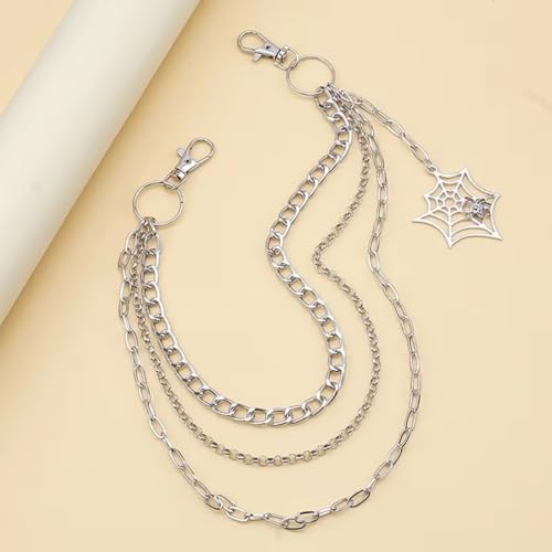 Punk Metal Spider Web Jeans Chain Belt Accessories For Men Women(Silver)4