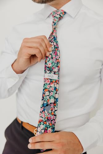 Image of DAZI Men's Skinny Tie Floral Print Cotton Necktie, Great for Weddings, Groom, Groomsmen, Missions, Dances, Gifts.