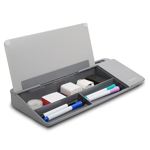 Image of Garood Desktop Dry Erase Board with Storage Grey Keyboard Whiteboard Glass White Board Whiteboard Desk top Organizer Desk Board Buddy Phone Tablet Holder Office Accessories 15.8 X 7 X 2 inches