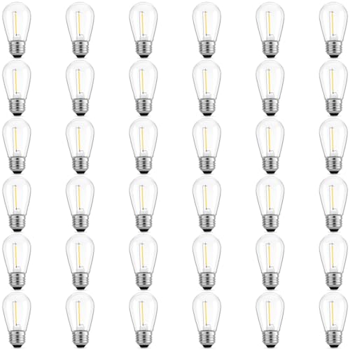 Meconard 36 Pack S14 LED Bulbs for Outdoor String Lights, Shatterproof Replacement Edison Bulbs for...