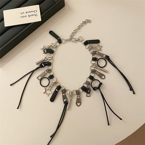 Alloy Necklace, Cool Zipper Neckchain Fringe Chain Hip Hop Collarbone Chains Unisex Jewelry3
