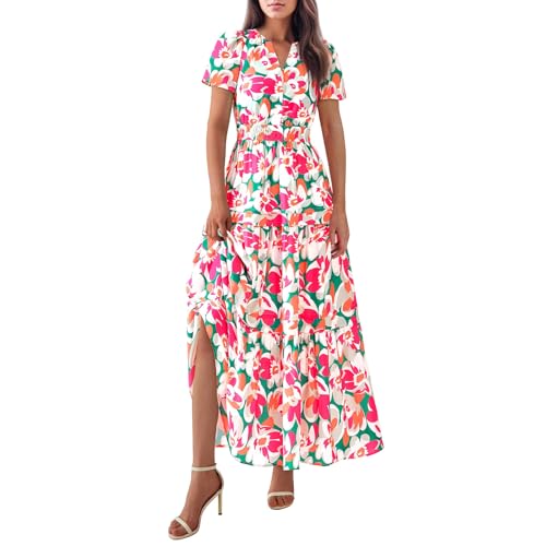 MOKBAY Gestreiftes Kleid Leinenkleid Damen Sommer Freizeit Frühlingskleider Maxi Kleider für Sommer Lange Grün Strandkleid Farbverlauf Kleid...