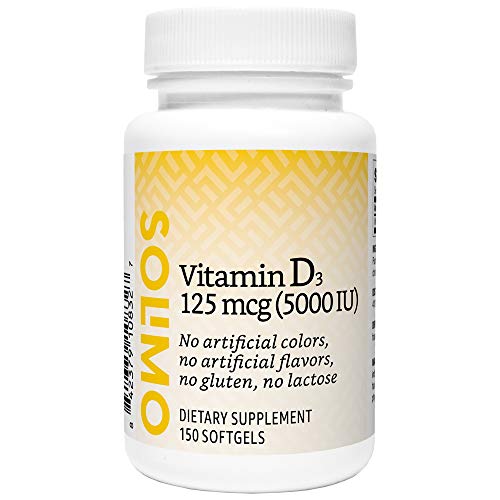Amazon Brand - Solimo Vitamin D3 125 mcg (5000 IU), 150 Softgels, Five Month Supply (Packaging may vary)