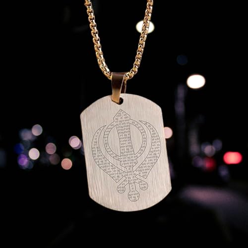 Spiritual Sikh Khanda srebrny wisiorek ze stali nierdzewnej łańcuszek na szyję, średni, stal nierdzewna, bez kamieni szlachetnych, Medium, Stal nierdzewna, Bez kamieni szlachetnych