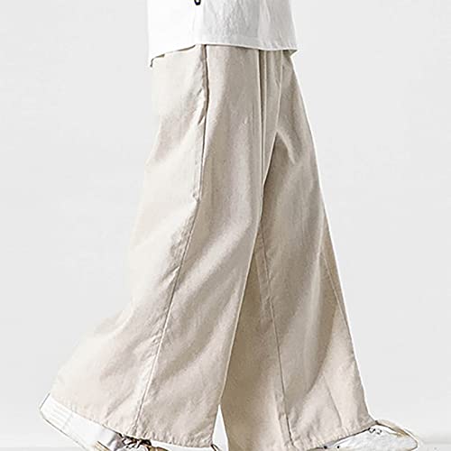 Summer Large Cotton Pants Harlan Pants Japanese Loose Straight Tube Pants Men Loose Pants (04-White, XXL)2