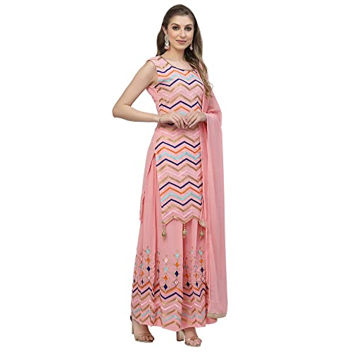 Image of Women's Georgette Embroidered Kurti And Skirt with Dupatta Sets.