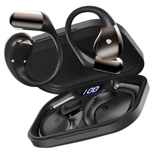 Conyat Open-Ear Headphones, Bluetooth 6.0 Wireless Earbuds Powerful Sound, 40H Open Ear Earbuds with ENC Mic, Adjustable Ear Hooks/IP7 Waterproof/Ultra-Comfort Earphones, DeepBlack