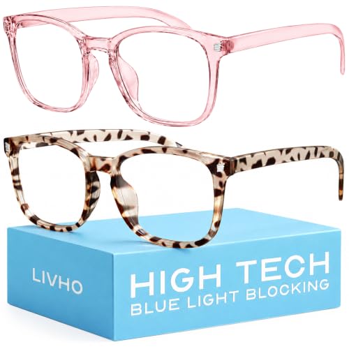 Image of livho High Tech Blue Light Blocking Computer Glasses | Advanced Blue Light Blocking, Screen Fatigue Protection, UV Protection, Leopard + Clear Pink