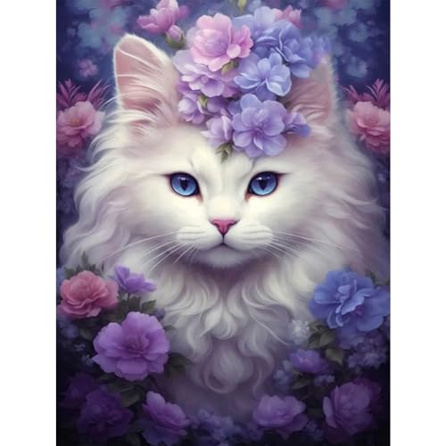 WSLWXSHM Diamond Painting Kits for Adults, Cat Round Full Drill Diamond Art Kits, 5D DIY Paint with Diamonds Crafts for Home Wall Decoration Gifts 12×16Inch