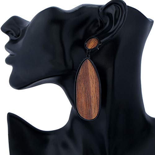 KaFu Statement Earrings Wooden Earrings for Women - Big Round Circle Geometric Wood Drop Dangle Hook Earrings Fashion Cute3