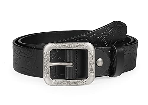 SYMOL Damengürtel, Jeansgürtel, 3,5 cm breit, 100 % echtes Leder, für Taillenumfang von 76,2 - 142,2 cm, mit Geschenkbox, Schwarz , 34/36W Cover