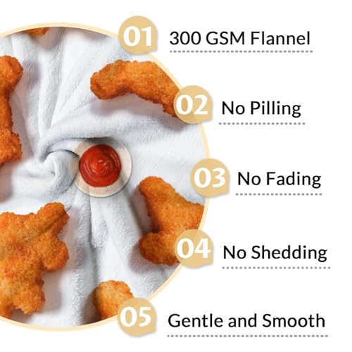 Mercuryelf Dinosaur Chicken Nugget Blanket - Soft, Fuzzy & Warm - 30x40 Inches Small Throw Blankets for Lap, Crib - White Novelty Throws Gift for Chicken Nugget Lovers