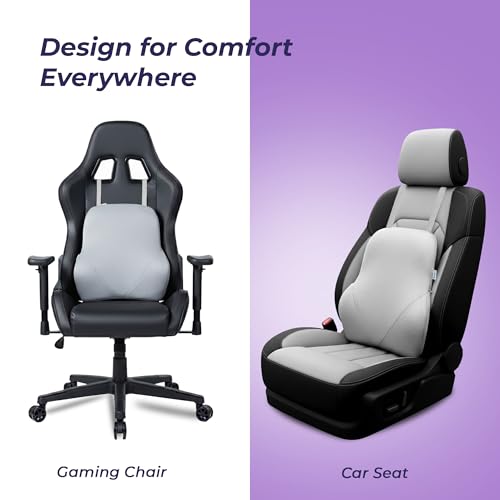 Image of Billebon Car Seat Back Support Cushion| Gel Infused Memory Foam Backrest Lumbar Support Cushion for Comfortable Long Drive & Back Pain Relief| Pack of 2| Grey| Ergonomic Support | Travel Office
