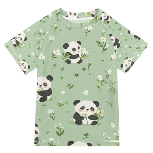 Jucciaco Boys Swing Shirts Panda Cute Bear Green Rashguard Short Sleeve Kids T-Shirts Sun UPF 50+