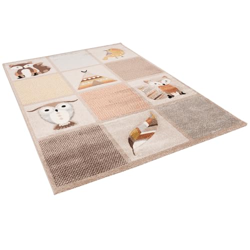 Pergamon Maui Kids - Tapis pour Enfant - Les Animaux de la forêt Beige Marron - 5 Tailles – vue 2