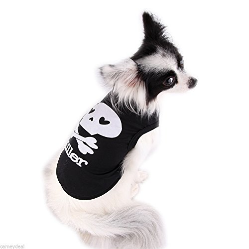 Oasis Plus White Skull Black 100% Cotton Pet T-Shirt Vest Costume Clothes For Small Female Male Dogs Cats Rabits #TOP3