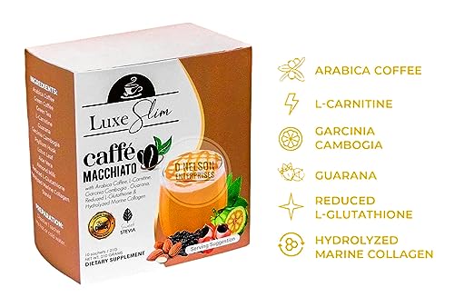 Luxe Slim Cafe Macchiato with Hydrolyzed Collagen & Glutathione, 21g x 10 Sachets, 0.74 Ounce (Pack of 10)