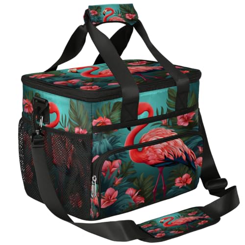 Flamingo Insulated Picnic Backpack Lunch Box for Women Men Picnic Basket Tote Lunch Bag Picnic Bag Portable Lunch Bags for Picnic, Beach, Work, Trip,Office, Camp Flamingo Flowers