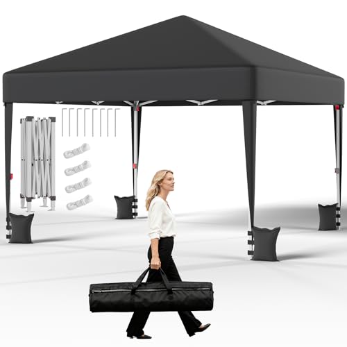 JUMMICO 3x3m Faltpavillon｜Höhenverstellbar & 10cm höhere Dachfläche｜Upgradiertes Verstellsystem, einfacher Aufbau｜Wasserfest & windstabil, ideal für Garten, Camping & Feste｜Gartenpavillon,Grau