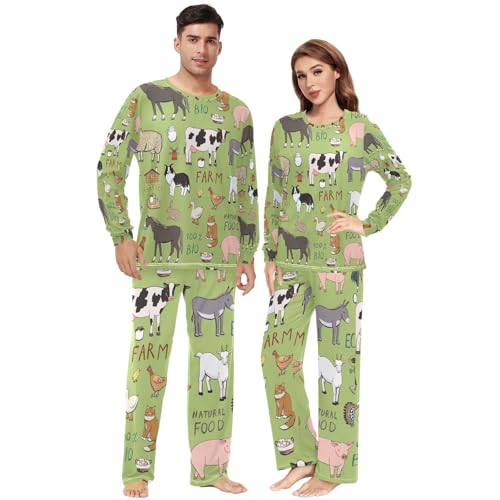 Fustylead Various of Background Unisex Pajamas Set Long Sleeve Flower Floral Print Top and Bottom Sleepwear for Men & Women