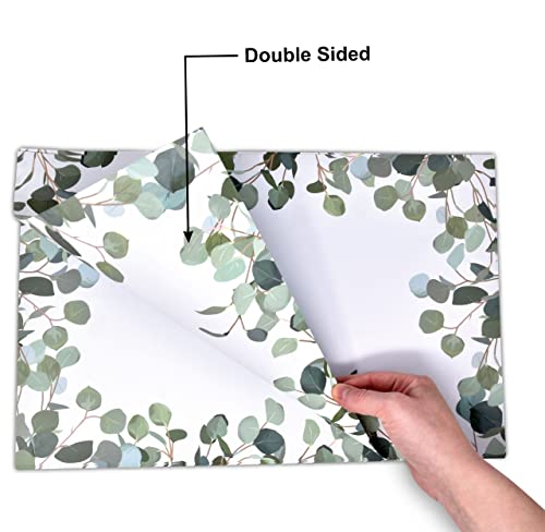 Gift Boutique 50 Pcs Disposable Eucalyptus Greenery Paper Place Mats 11" x 17" Green Leaf Coated Placemat Floral Summer Spring Birthday Party Supplies - Image 6