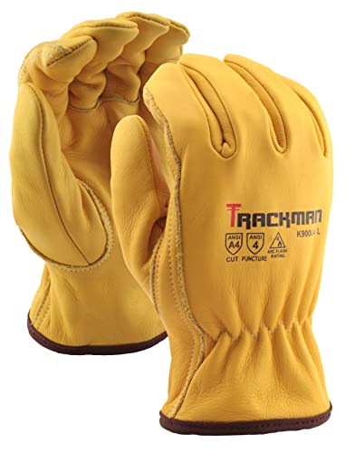Stauffer Glove & Safety Trackman Yellow Premium Cowhide Leather, Kevlar Lined, Cut Resistant Work Gloves - (Large)