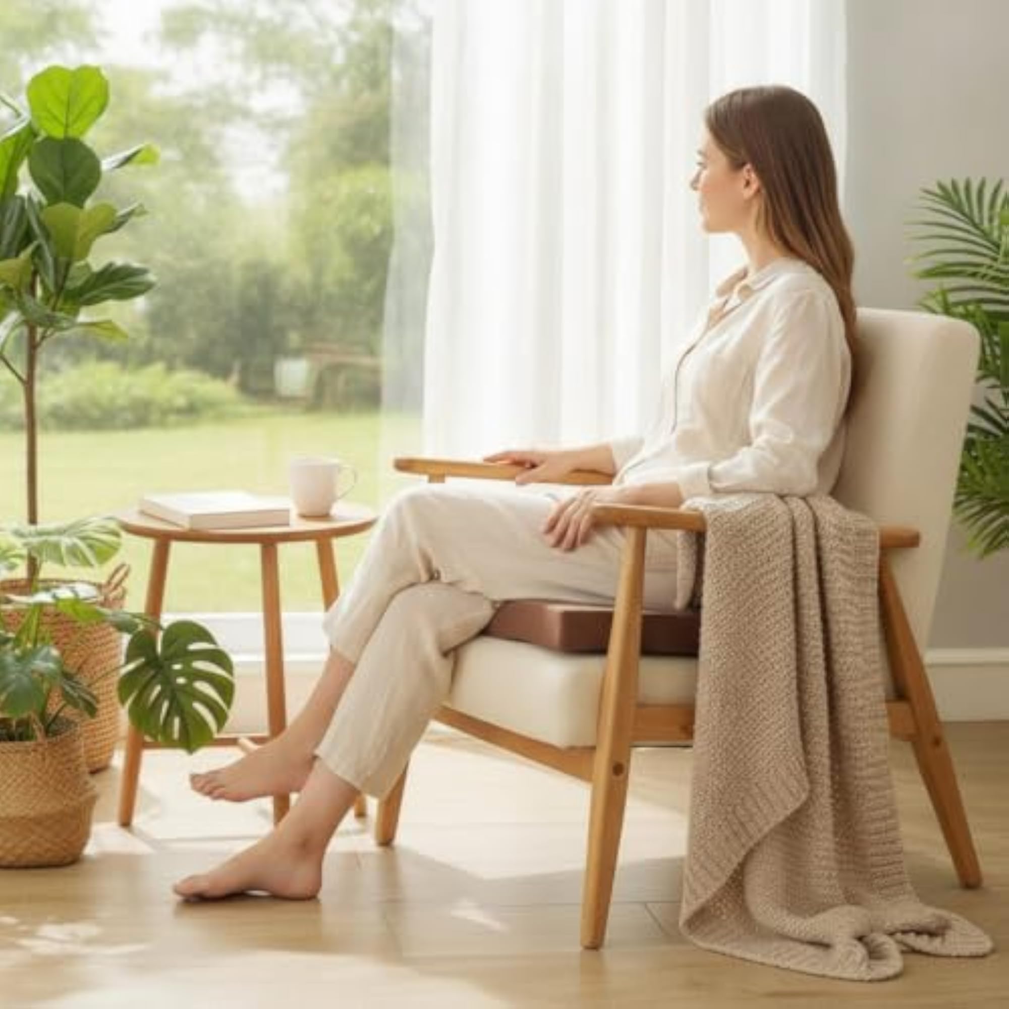 Brown High-Density Chair Cushion with Ties