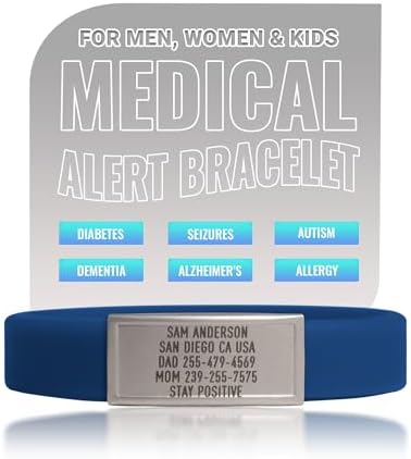 Sprint - Pulsera de alerta médica para hombres y mujeres, pulsera de silicona elástica y elegante para identificación médica de emergencia,
