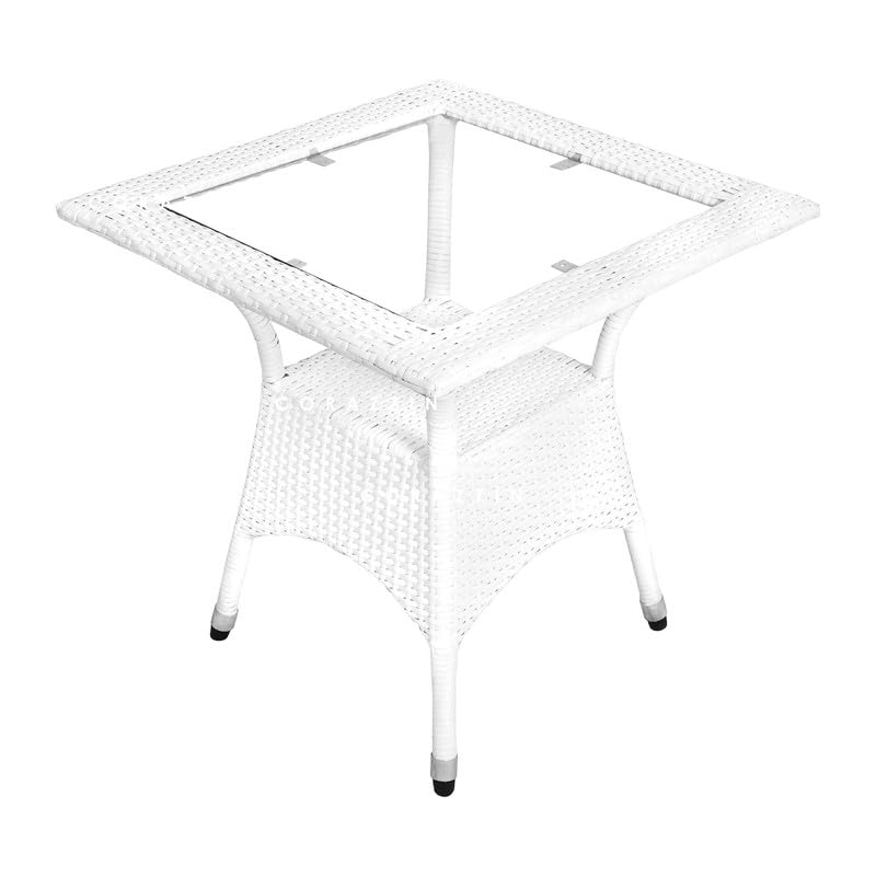 Image of Amazon Brand - Solimo Rattan Wicker 4 Seater Patio Seating Set | 4 Chair and 1 Square Glass Topped Table Set | Coffee Table Furniture for Balcony, Garden, Terrace, Indoor, Outdoor Use (White)