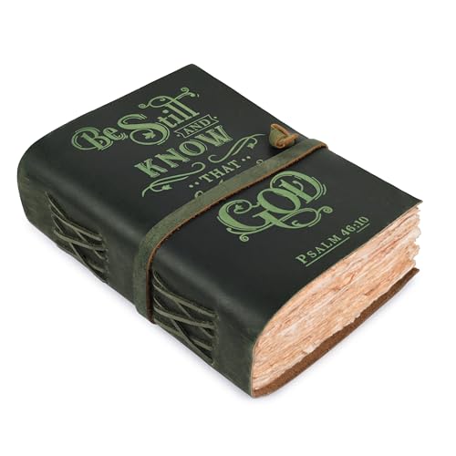 Journal cuir LEATHER VILLAGE vintage Psaume 46:10 vert