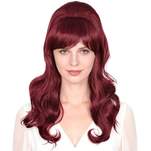 Image of Linfairy Retro Wig Big Bouffant Beehive Wigs for Women fits 50s 80s Costume (Dark Red)