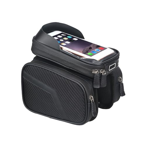 ✅【Multifunzionale】— La borsa da telaio per bici è dotata di due tasche laterali e una tasca staccabile per il cellulare, rendendola una borsa 2 in 1 per il telefono e per altri oggetti. La tasca per il cellulare è fissata saldamente alla parte superiore della borsa con una chiusura in velcro. La borsa è progettata per adattarsi perfettamente al telaio della bici, in modo da non interferire con le gambe durante la pedalata