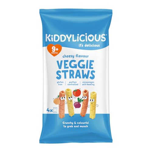 Kiddylicious Cheesy Veggie Straws - Delicious Finger Food Kids Snack - Gluten Free - Suitable for 9+ Months - 4 Packs (4x12gm)