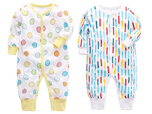 2-Pack Cotton Footless Long Sleeve Romper Jumpsuit Sleep and Play