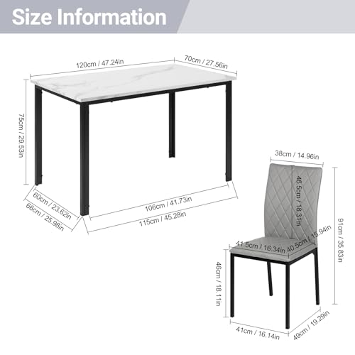 Image of Hello-5ive Dining Table and Chairs Set of 4, Modern Dining Table Set Kitchen Furniture, Marble Effect Dining Table with 4 PU Leather Dining Chairs, 120x70cm Dining Room Set for Home Apartment (Grey)