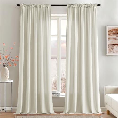 Image of MIULEE Ivory Semi Sheer Privacy Curtains Drapes 2 Panels 52W x 96L