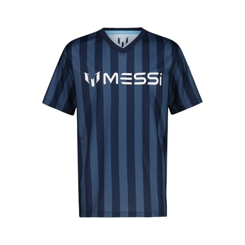 Image of Messi Boys' Lifestyle Short Sleeve Top, Loose-fit V-Neck Shirt with Logo, Comfortable