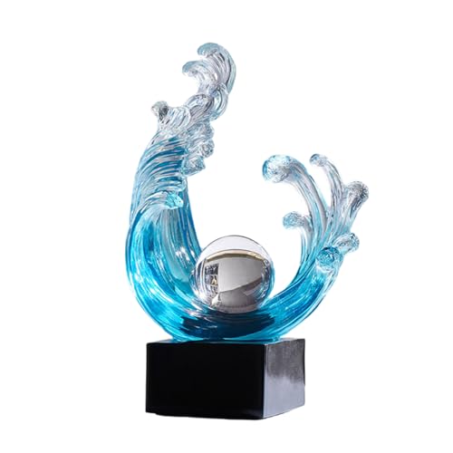 HIRAIDAI Estatua Decoración De Ondas para Oficina, Sala De Estar, 28X17X13CM, Vitrina para Vinos, Entrada, Inauguración De La Casa, Azul Claro