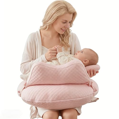 Image of WYXunPlanet Nursing Pillow, Breastfeeding Pillow for Breastfeeding and Bottle Feeding to Reduce Strain on arms and Back, Better Support Baby,Waist Adjustable,Knitted Cotton Cover,Removable, Pink