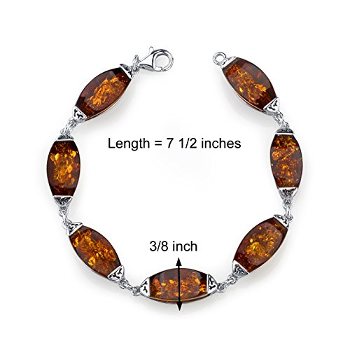PEORA Genuine Baltic Amber Designer Gallery Pendant Necklace, Earrings and Bracelet in Sterling Silver, Rich Cognac Color, 100% Natural from Baltic Region, Real Baltic Amber Jewelry for Adults2