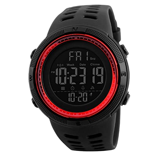 NaciZuo Hombres Digital Watch Electronic Countdown Watch Impermeable Colok de Pulsera con Banda de Cuero Rojas de Pulsera roja Cover