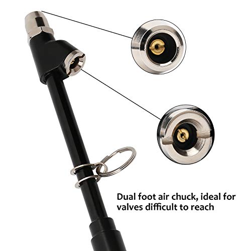Image of MEASUREMAN Heavy Duty Dual Head Truck Tire Gauge, Solid Brass Body, Black Painting, Aluminum Slide, with Hook, Range 10-150psi /kpa