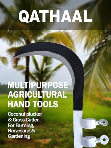 Image of QATHAAL Heavy Duty Agricultural Hand Tool for Harvesting, Farming & Gardening | Tempered Steel Coconut Plucker & Grass Sickle Head | Tree Branch Cutting, Crop Harvesting & Garden Maintenance