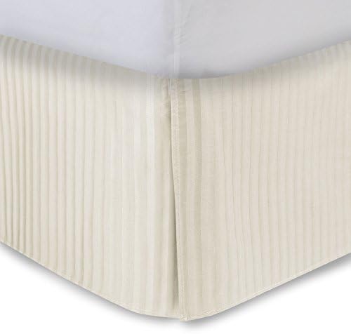Bone Bed Skirt King Bed Skirt 21 Inch Drop, Tailored/Pleated Striped Bedskirt, Dust Ruffle with Split Corners and Platform, Solid Poly/Cotton 300TC Fabric
