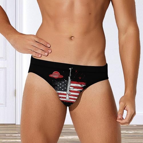 Aliens Rifle U.S.A. Flag Printed Swim Briefs for Men Sexy Bikini Swimwear Elastic Beach Trunks Bathing Suit2