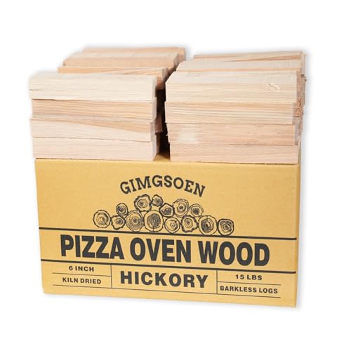 Hickory Pizza Oven Wood 6 Inch, 15 lbs Box – Kiln Dried & Bark-Free Firewood for Pizza Ovens, BBQ Smoking & Grilling – Premium Hickory Wood Logs for Ooni, Gozney, Solo Stove, Bertello