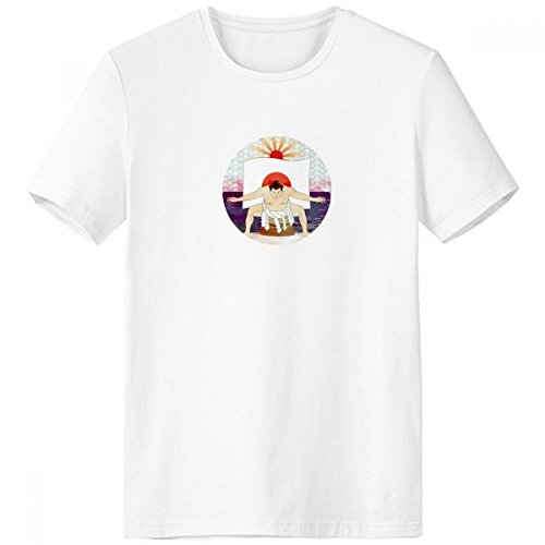 T-shirt Sumo Homme col rond blanc motif Ukiyo-e japonais style Mont Fuji en taille XXXL