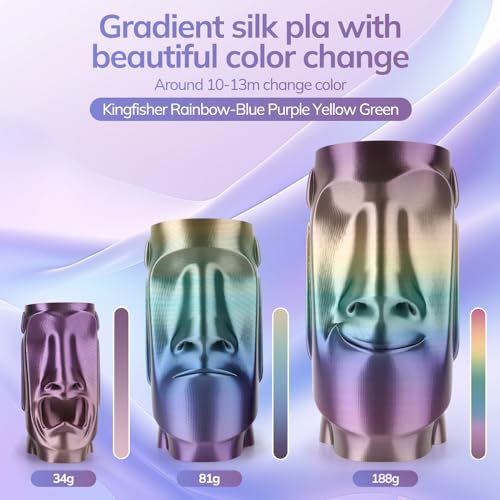 Image of AMOLEN Silk PLA 3D Printer Filament, Shiny Multicolor Kingfisher Rainbow PLA Filament 1.75mm, Gradient Color Change PLA 3D Printing Filament for Most FDM 3D Printer, Blue Purple Yellow, 1kg (2.2lbs)
