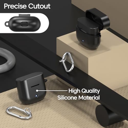 Image of Sounce Silicone Case Cover for Boat Airdopes 91 Prime, Soft Protective Shockproof Shell with Anti-Loss Keychain Clip, Dustproof and Scratch-Resistant Design, Secure Fit with Protection - Black